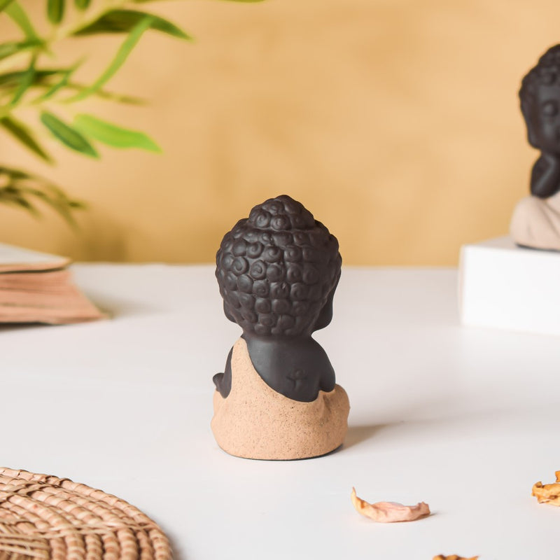 Meditating Monk Clay Showpiece Small Beige - Showpiece | Home decor item | Room decoration item