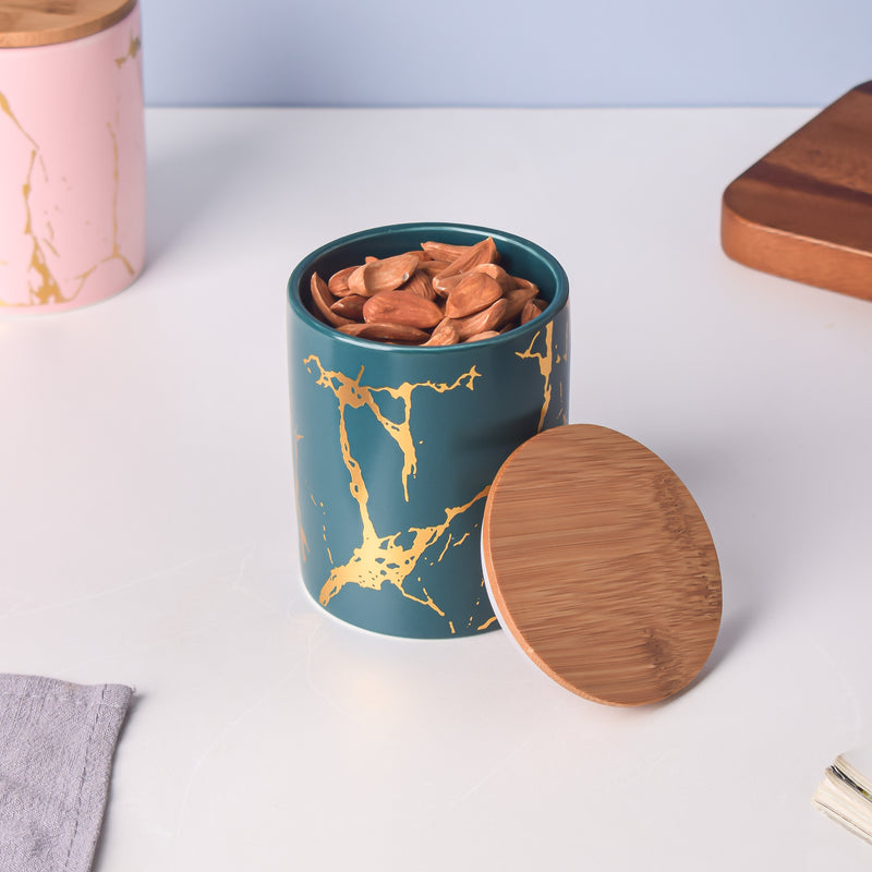 Auric Marble Green Jar with Lid - Jar