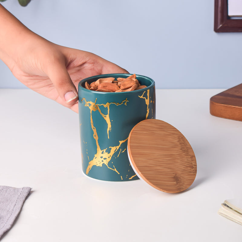Auric Marble Green Jar with Lid - Jar