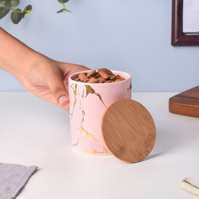 Auric Marble Pink Jar with Lid - Jar