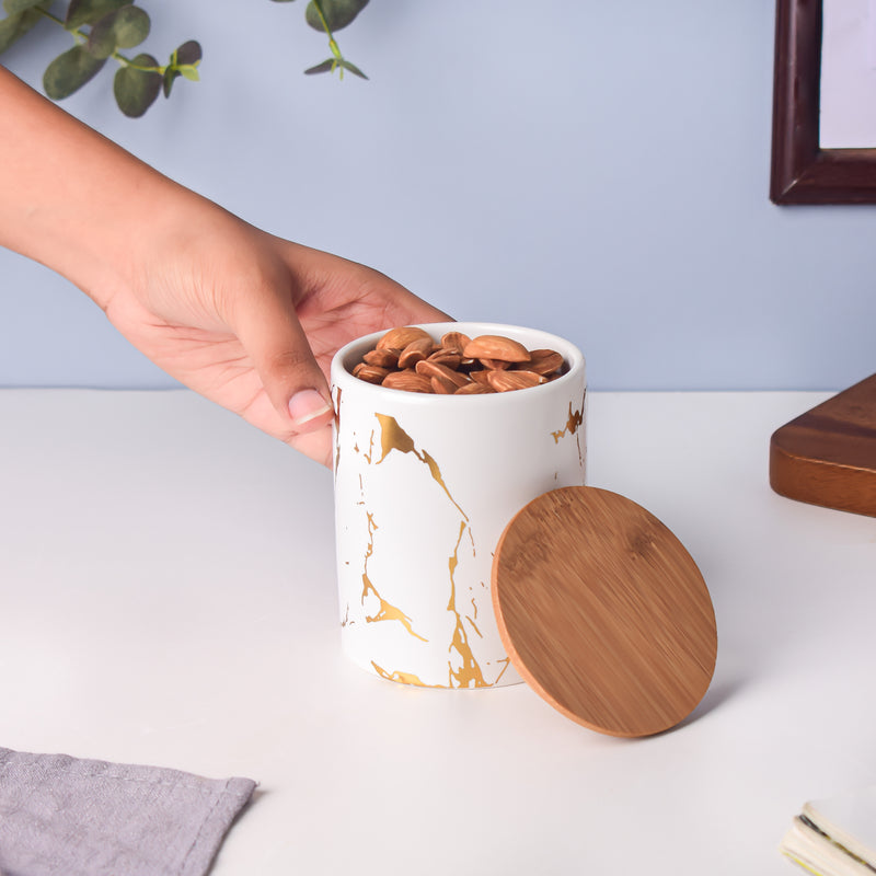 Auric Marble White Jar with Lid - Jar