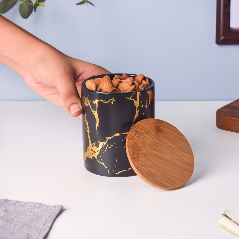 Auric Marble Black Jar with Lid - Jar
