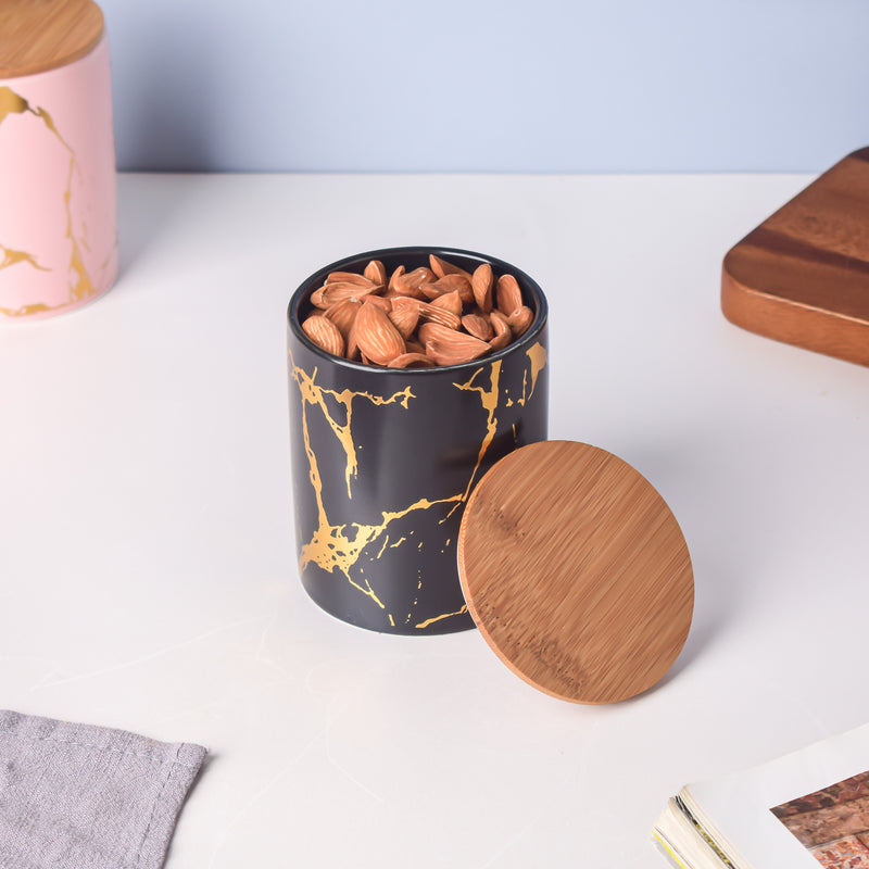 Auric Marble Black Jar with Lid - Jar