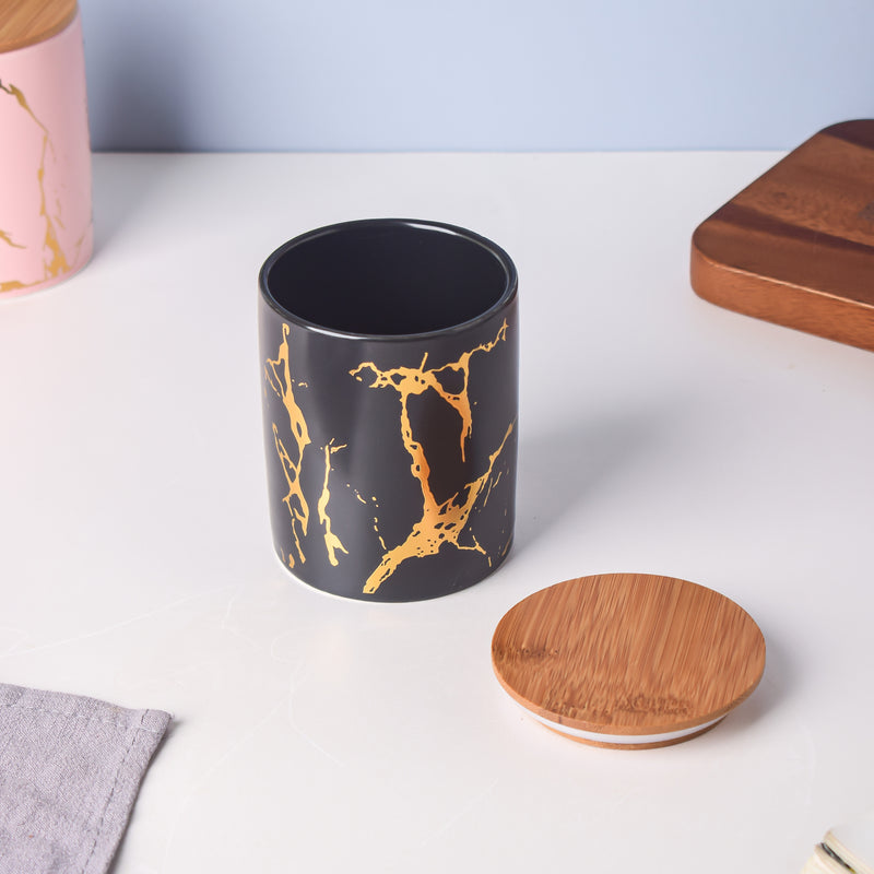 Auric Marble Black Jar with Lid - Jar