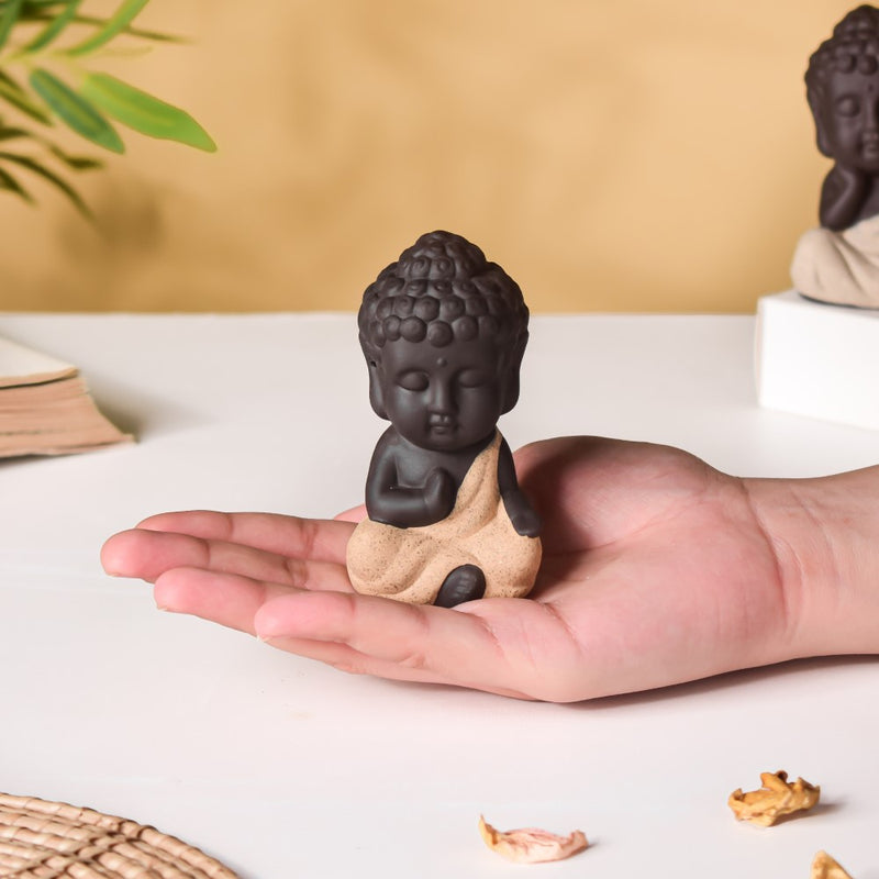 Meditating Monk Clay Showpiece Small Beige - Showpiece | Home decor item | Room decoration item