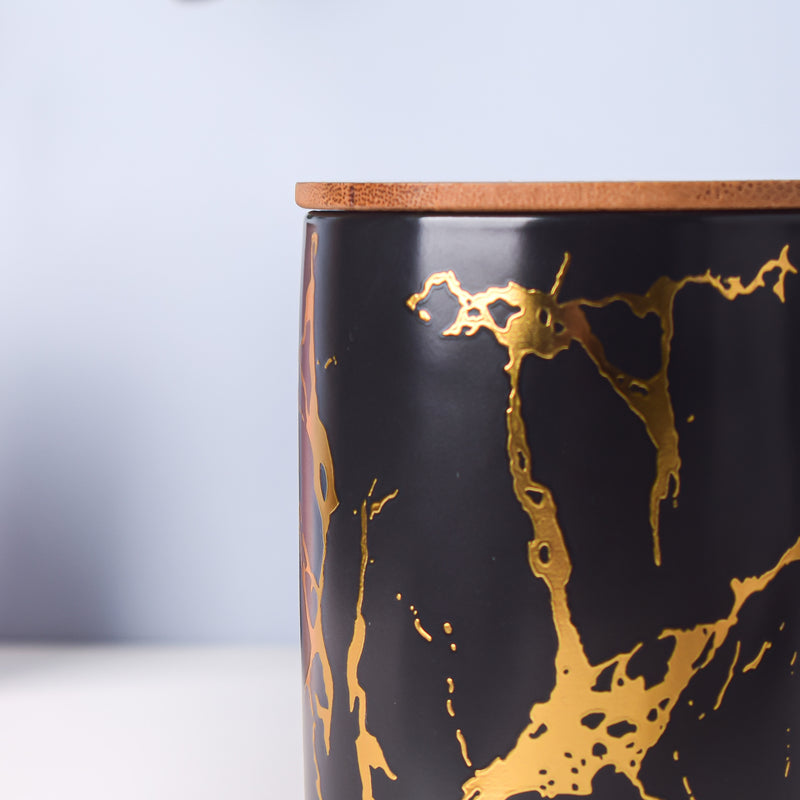 Auric Marble Black Jar with Lid - Jar