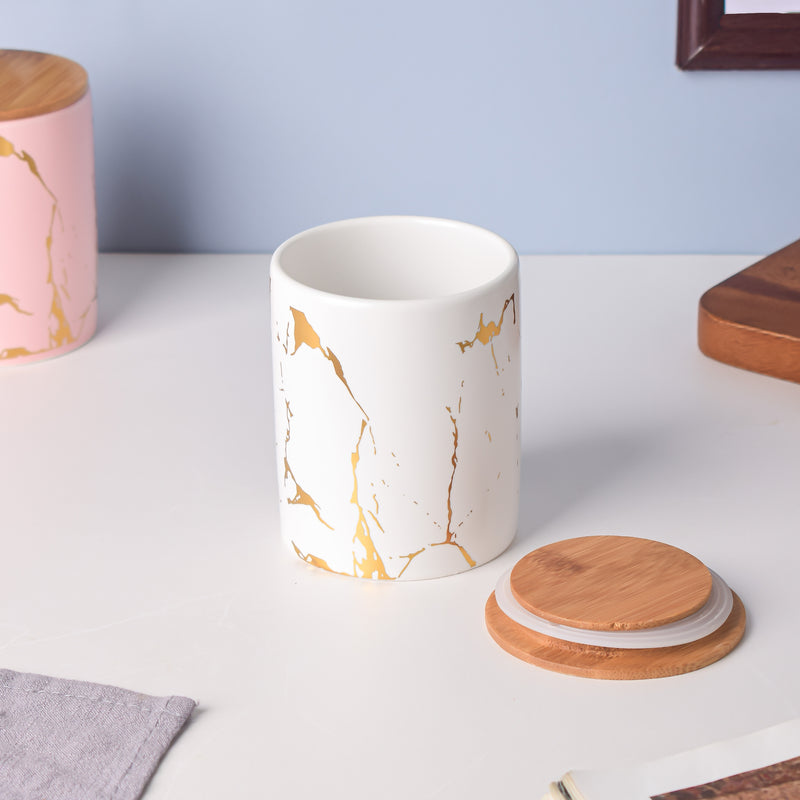 Auric Marble White Jar with Lid - Jar