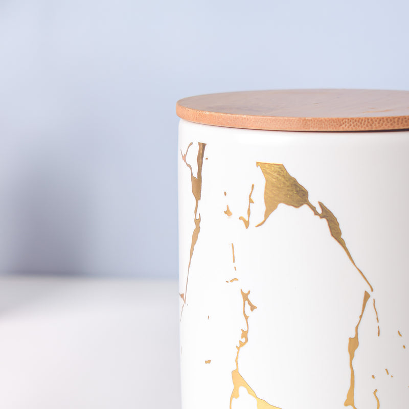 Auric Marble White Jar with Lid - Jar
