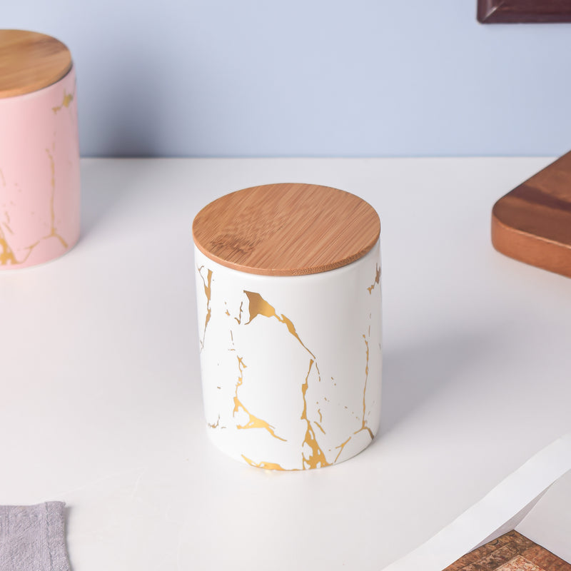 Auric Marble White Jar with Lid - Jar