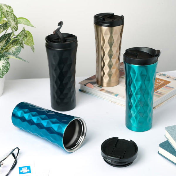 Double Walled Travel Tumbler Black With Flip Lid 500ml