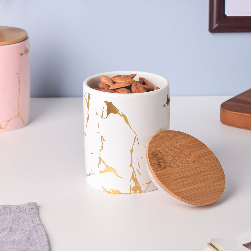 Auric Marble White Jar with Lid - Jar