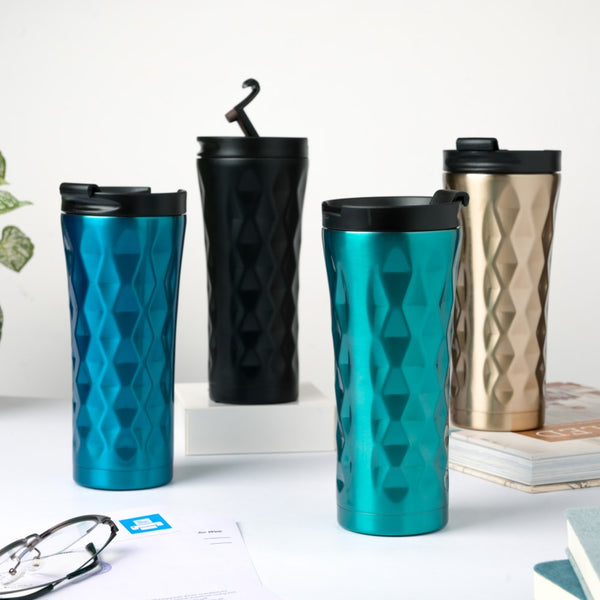 Double Walled Travel Tumbler Black With Flip Lid 500ml