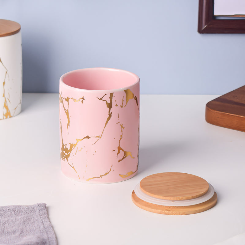 Auric Marble Pink Jar with Lid - Jar