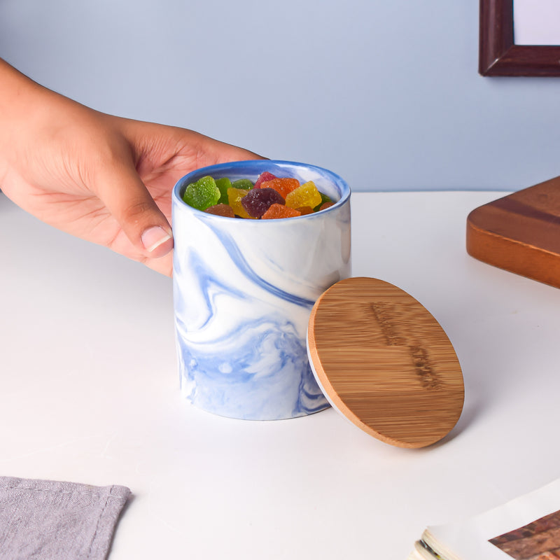 Marble Blue Jar with Lid - Jar