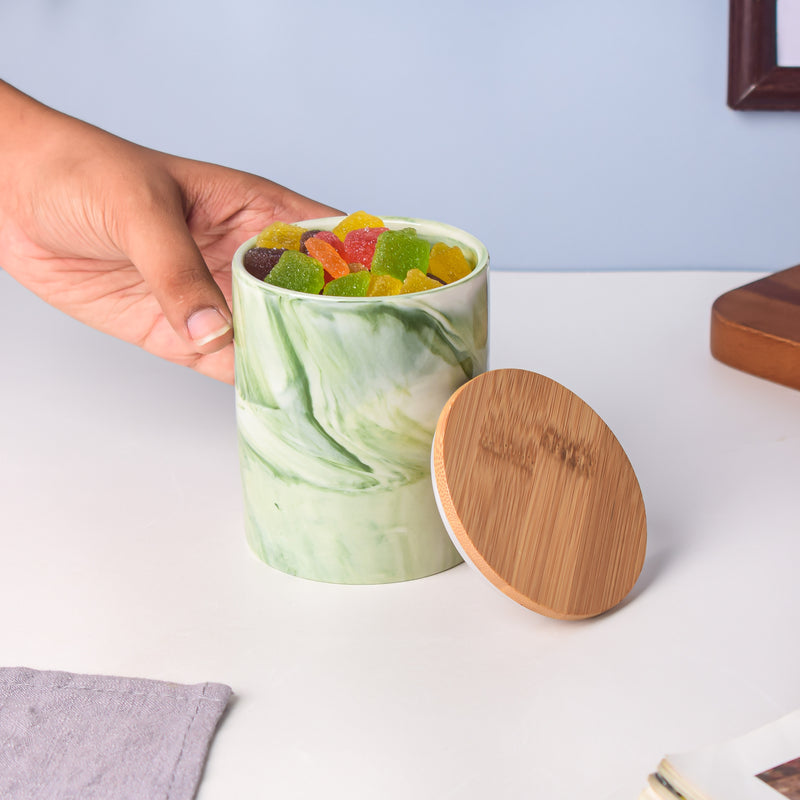 Marble Green Jar with Lid - Jar