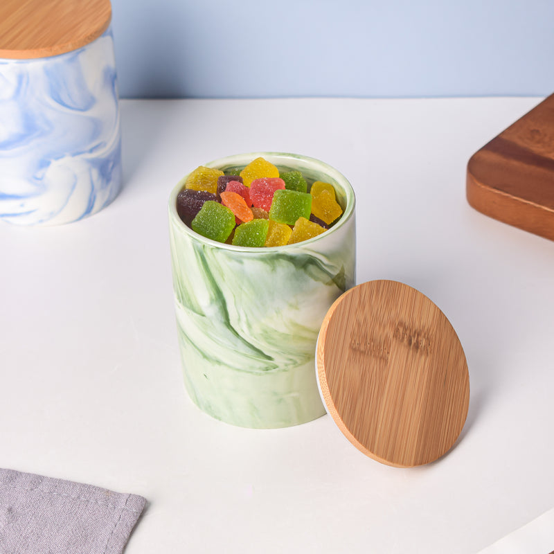 Marble Green Jar with Lid - Jar