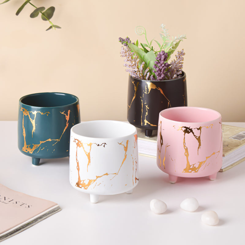 Halcyon Gold Black Marble Ceramic Planter With Legs Small - Indoor planters and flower pots | Home decor items