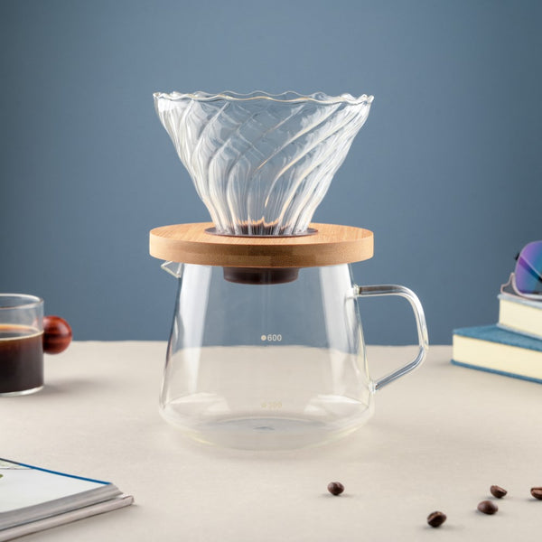 Self Brew V60 Glass Drip Coffee Maker with Pot 700ml - Coffee dripper, glass pot, glass filter | Coffee maker with pot for Dining table & Home decor