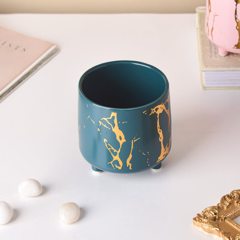Halcyon Gold Green Marble Ceramic Planter With Legs Small - Indoor planters and flower pots | Home decor items