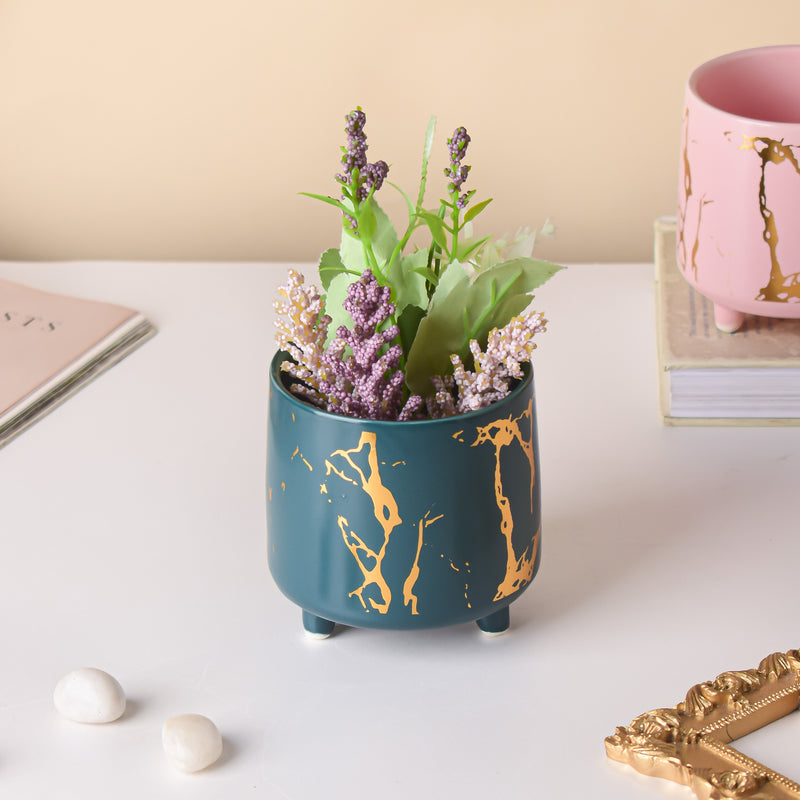 Halcyon Gold Green Marble Ceramic Planter With Legs Small - Indoor planters and flower pots | Home decor items