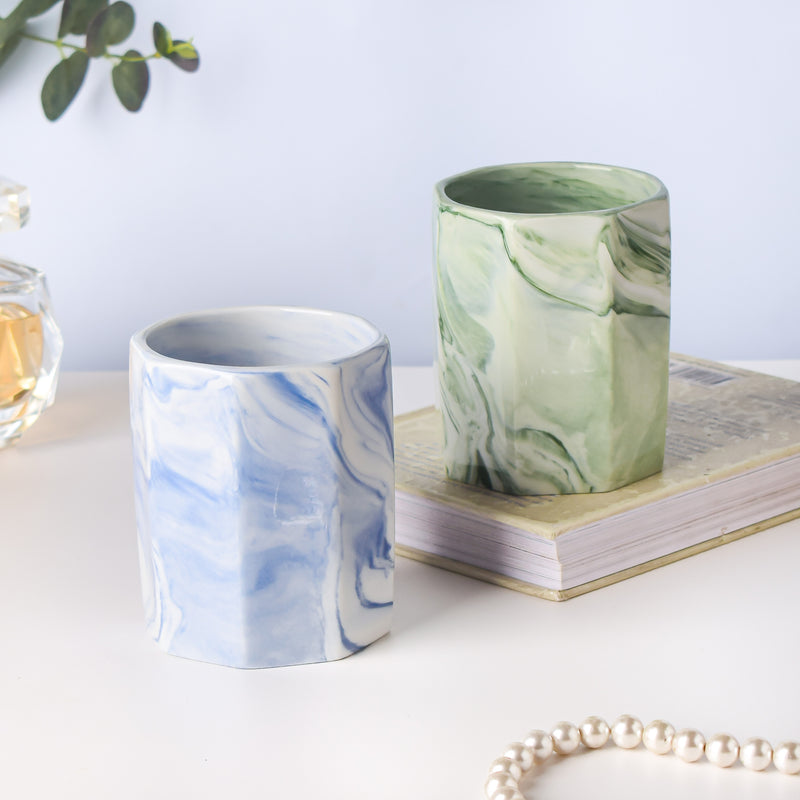Hexad Marble Green Ceramic Planter