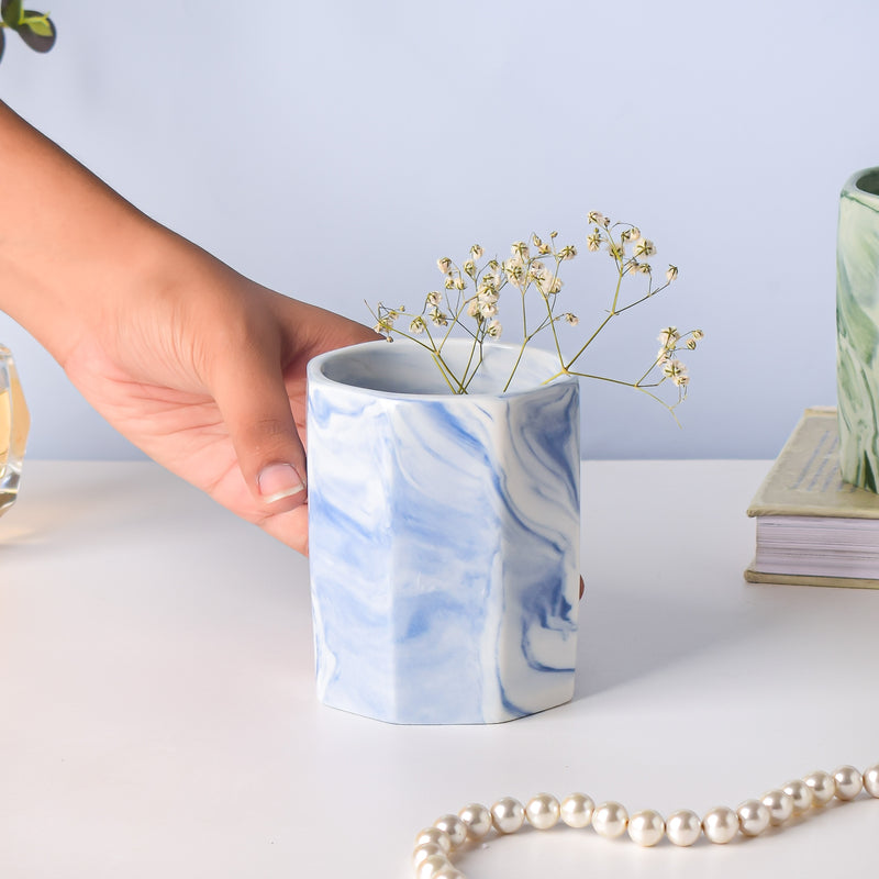 Hexad Marble Blue Ceramic Planter