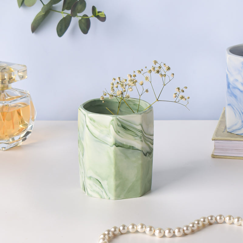 Hexad Marble Green Ceramic Planter