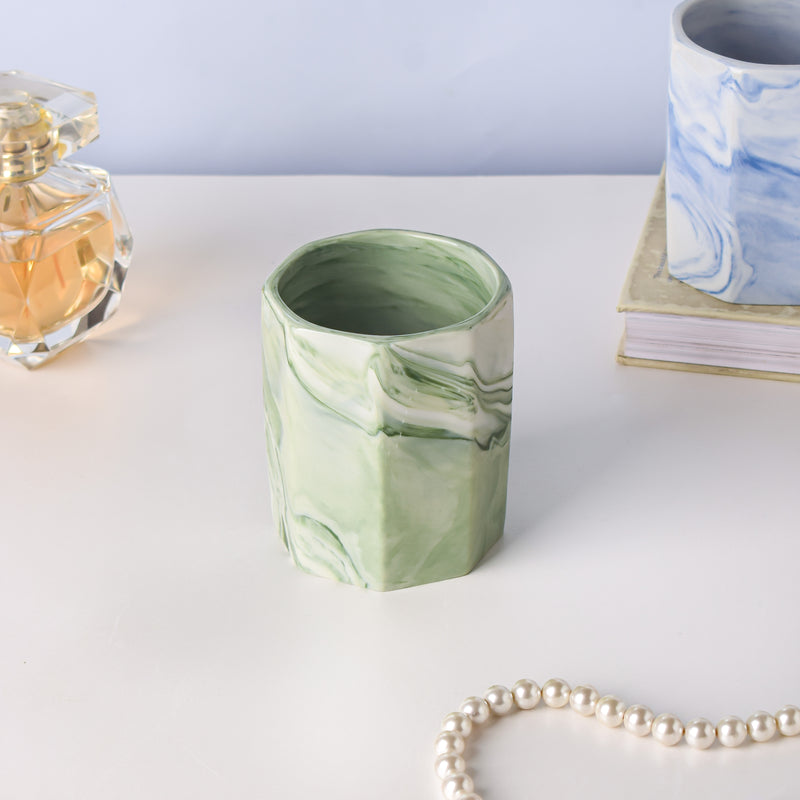 Hexad Marble Green Ceramic Planter