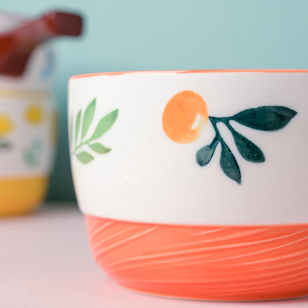 Bloom Orange Ceramic Pot With Handle