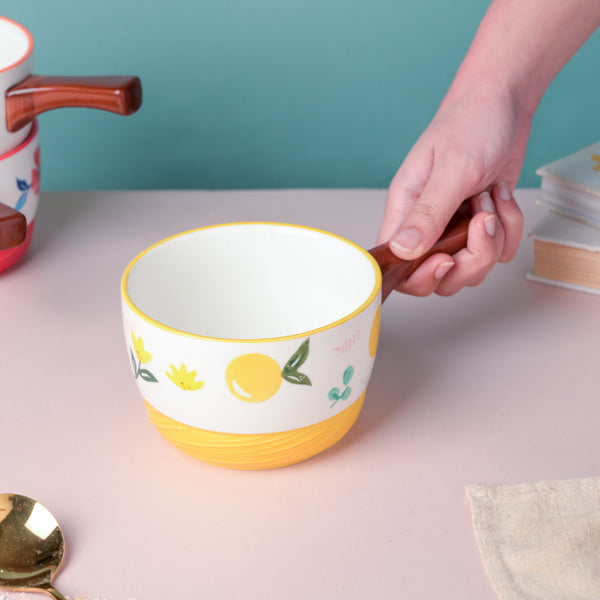 Bloom Yellow Ceramic Pot With Handle