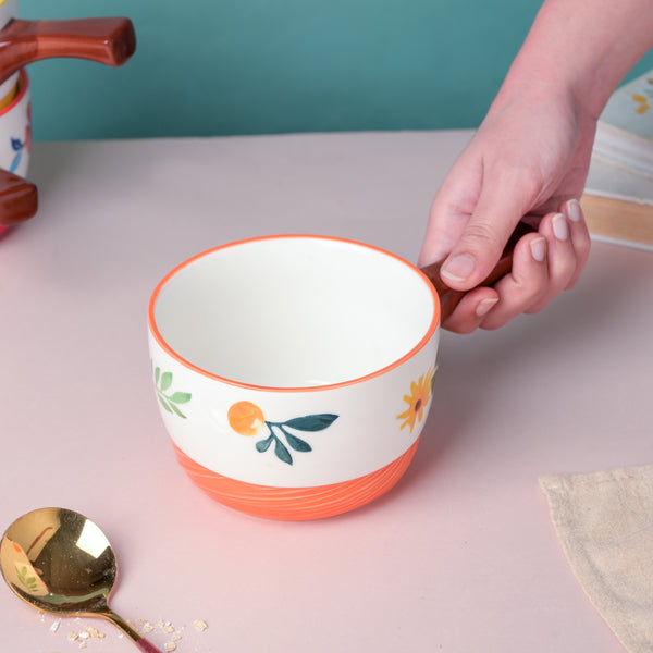 Bloom Orange Ceramic Pot With Handle