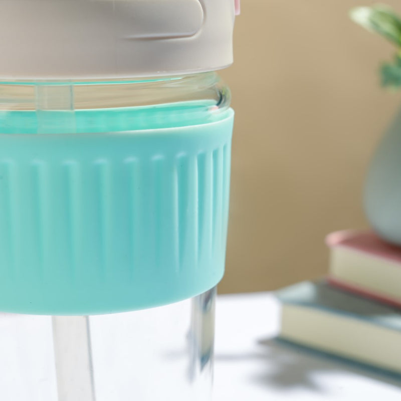 Glass Tumbler With Dual Flip Lid Blue 350ml- Sippers, sipping cup, travel mug | Sippers for Travelling & Home decor