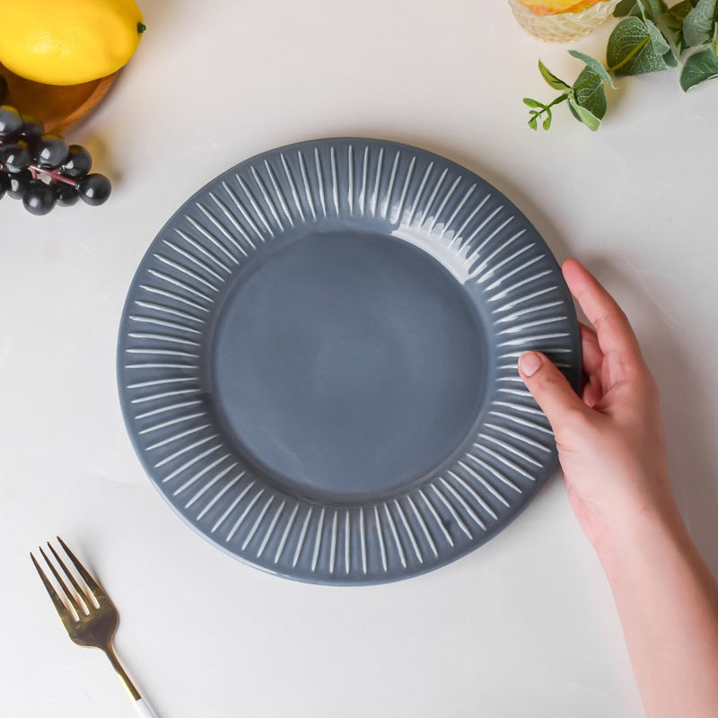Royal Dinner Plate Greyish Blue Large 9.5 Inch - Serving plate, rice plate, ceramic dinner plates| Plates for dining table & home decor