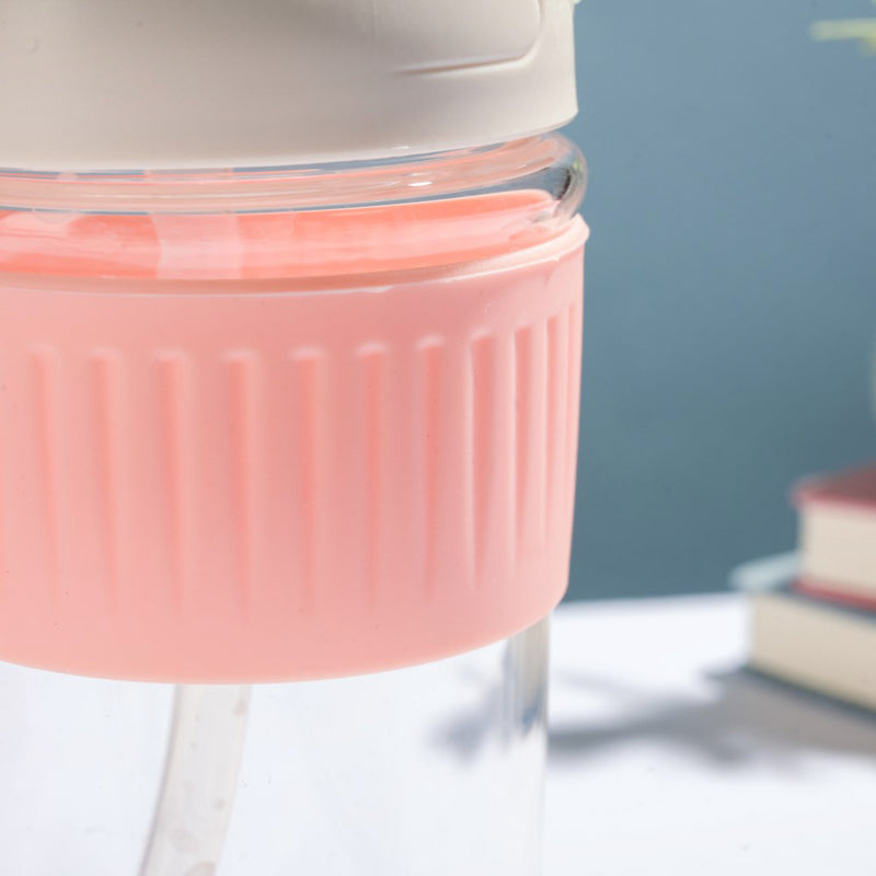 Glass Tumbler With Dual Flip Lid Pink 450ml- Sippers, sipping cup, travel mug | Sippers for Travelling & Home decor