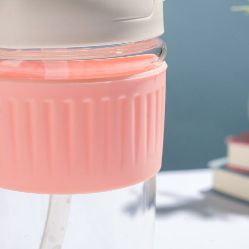 Glass Tumbler With Dual Flip Lid Pink 350ml- Sippers, sipping cup, travel mug | Sippers for Travelling & Home decor