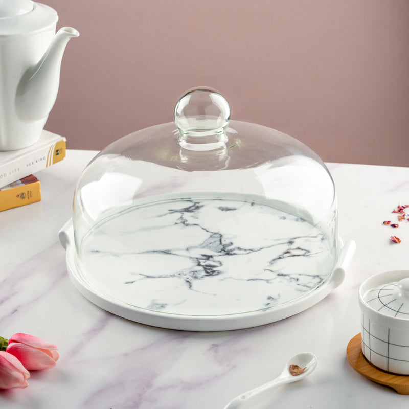 Marble Cake Plate With Cover 11.5 Inch
