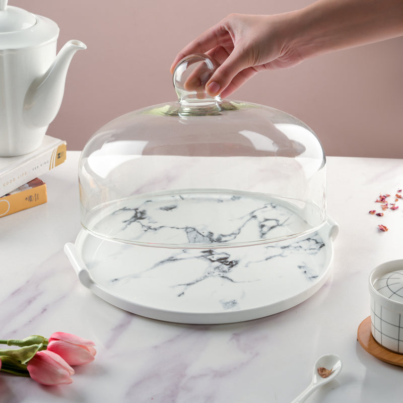 Marble Cake Plate With Cover 11.5 Inch