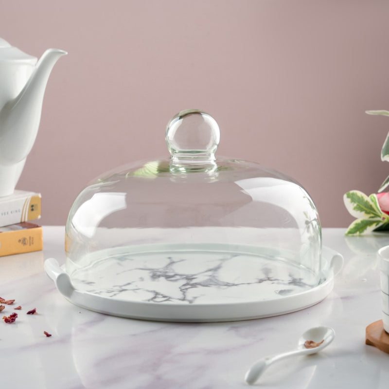 Marble Cake Plate With Cover 10 Inch