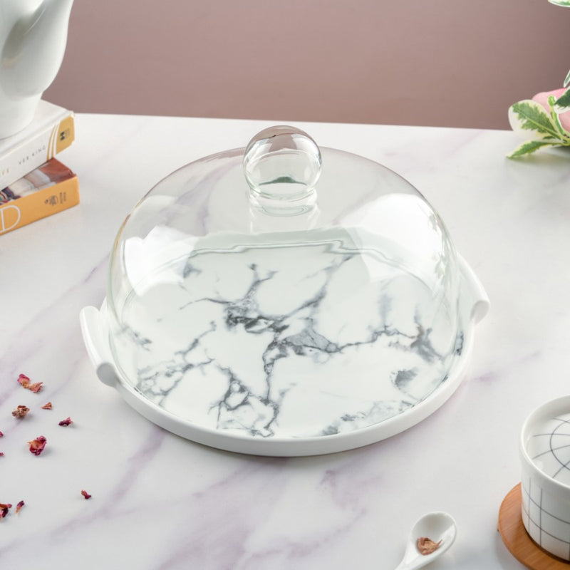 Marble Cake Plate With Cover 10 Inch