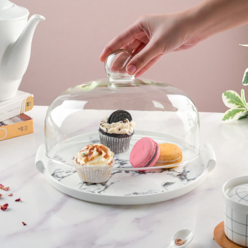 Marble Cake Plate With Cover 10 Inch