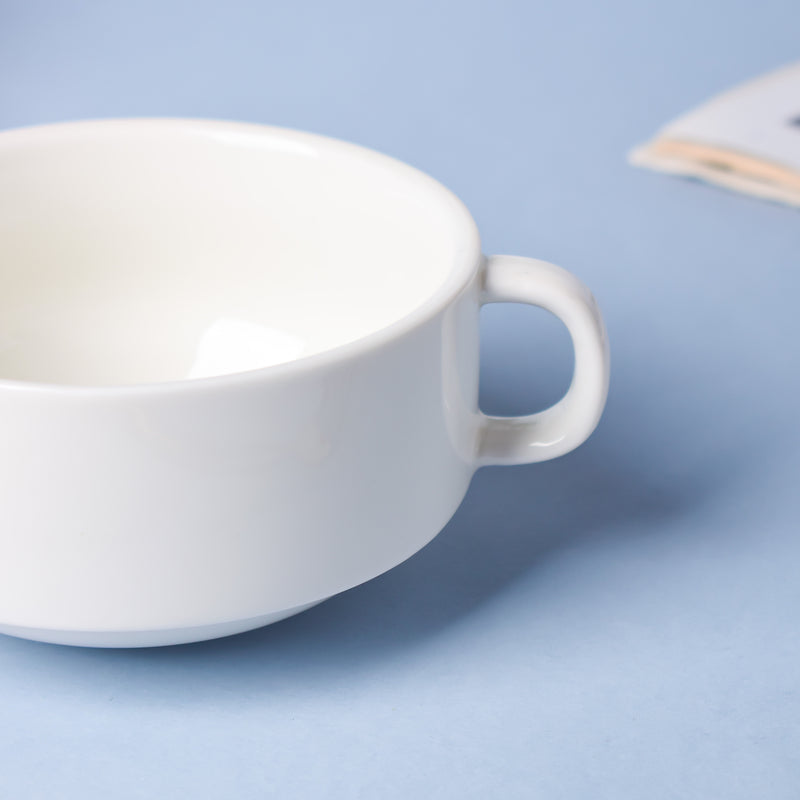 Classic Pearly White Soup Bowl With Handles 200 ml - Bowl, soup bowl, ceramic bowl, snack bowls, curry bowl, popcorn bowls | Bowls for dining table & home decor