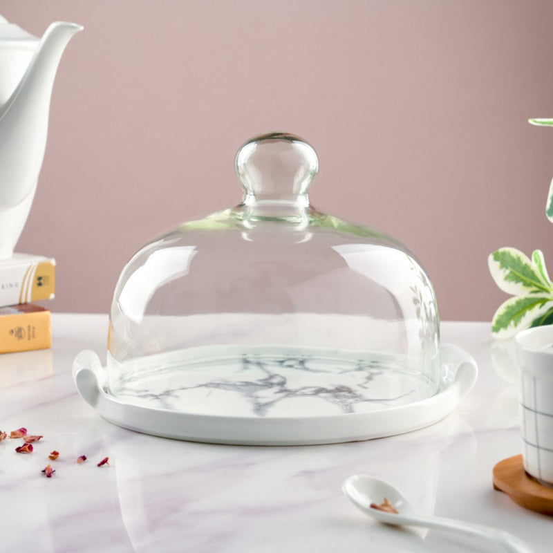 Marble Cake Plate With Cover 8.5 Inch