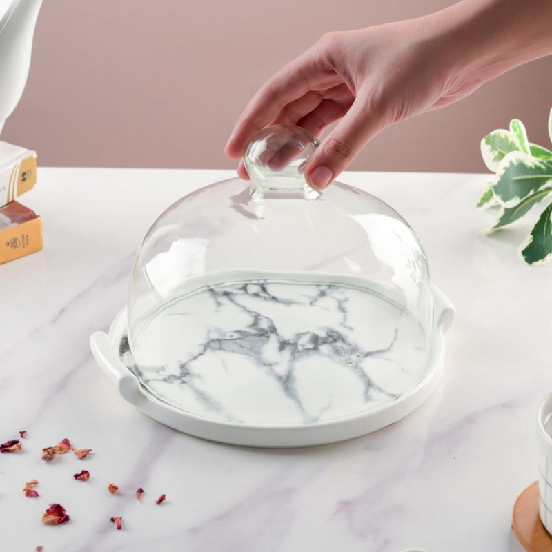 Marble Cake Plate With Cover 8.5 Inch