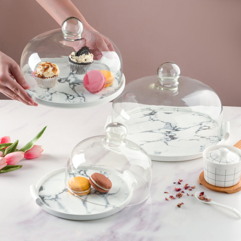 Marble Cake Plate With Cover 10 Inch