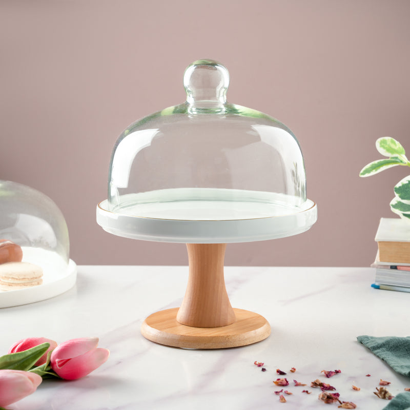 Wooden Cake Stand With Dome 8 inch