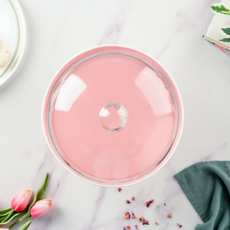 Cake Stand With Cloche Pink 7.5 Inch