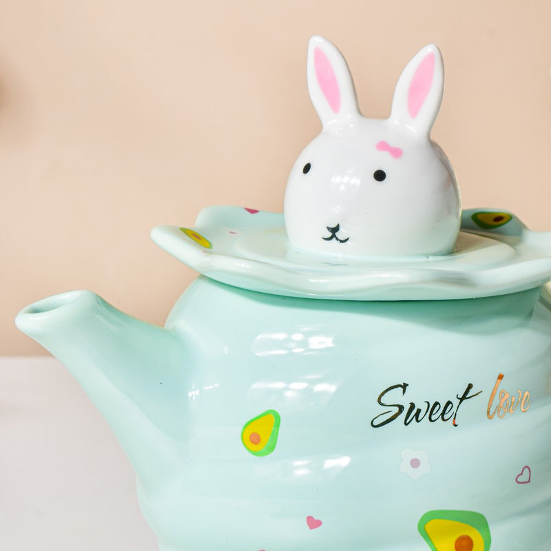 Bunny Tea Cup And Kettle Mint Green - Tea cup set, tea set, teapot set | Tea set for Dining Table & Home Decor