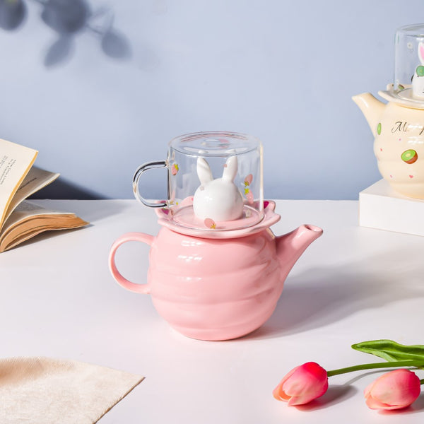 Bunny Tea Cup And Kettle Pink