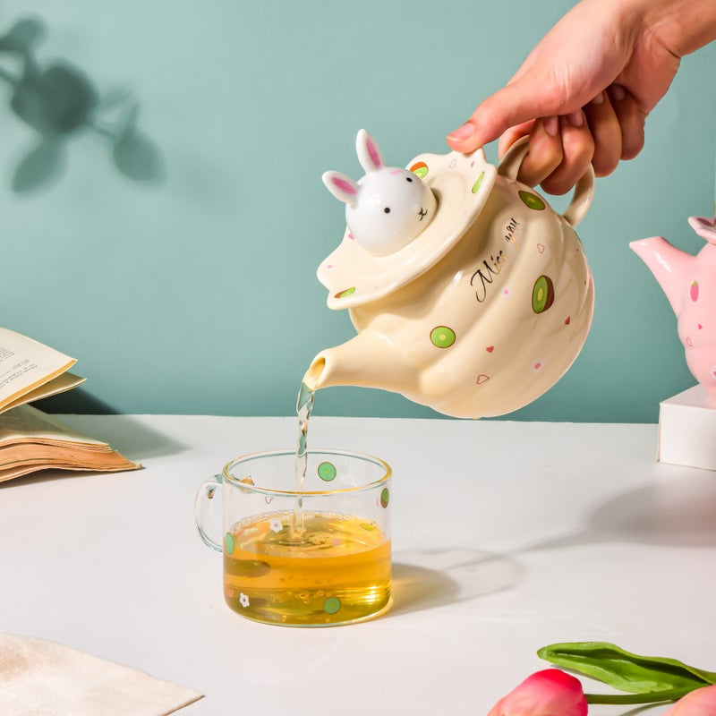 Bunny Cup And Kettle Cream - Teapot set, tea set, kettle and cup set | Tea set for Dining table & Home decor