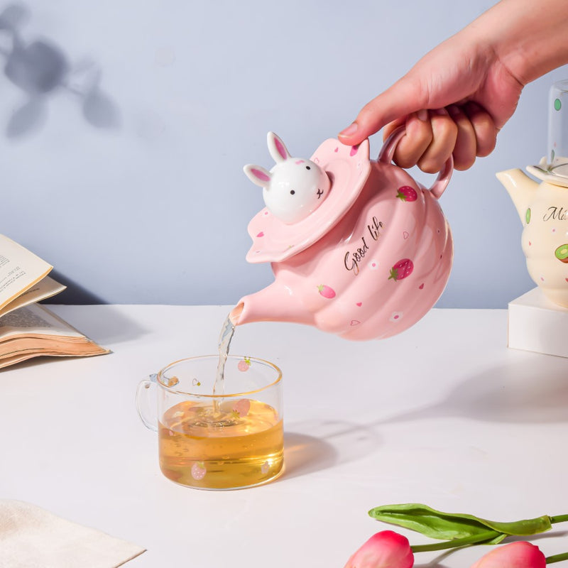 Bunny Tea Cup And Kettle Pink - Teapot set, tea set, kettle and cup set | Tea set for Dining table & Home decor